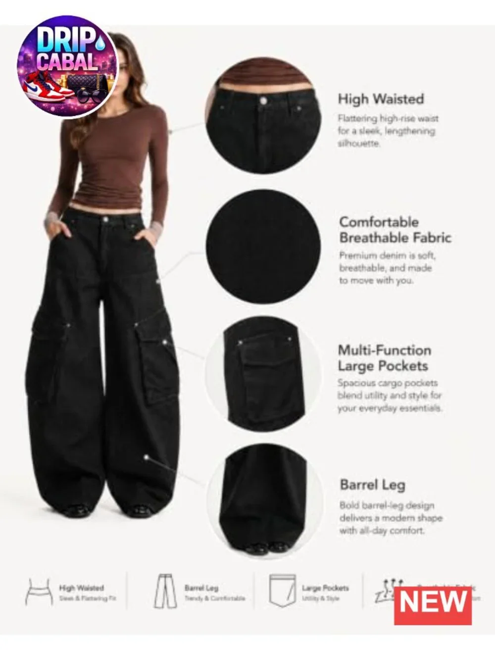 High Waist Wide Leg Baggy Cargo Jeans Women Barrel Denim Pants
